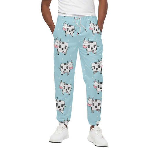 Doodle Cow Pattern Print Cotton Pants