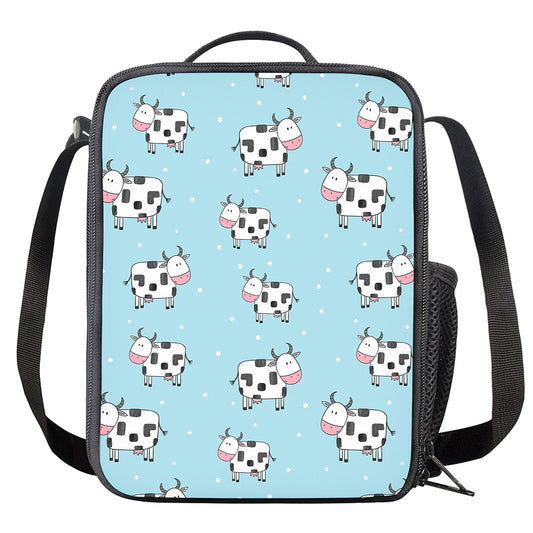 Doodle Cow Pattern Print Crossbody Lunch Bag