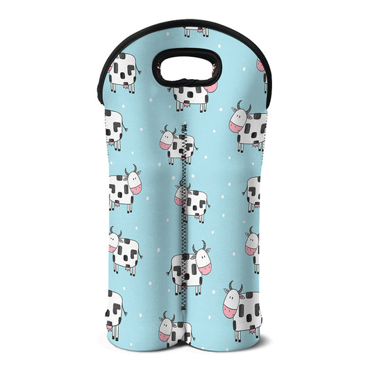 Doodle Cow Pattern Print Double Neoprene Wine Tote