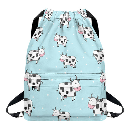 Doodle Cow Pattern Print Drawstring Backpack