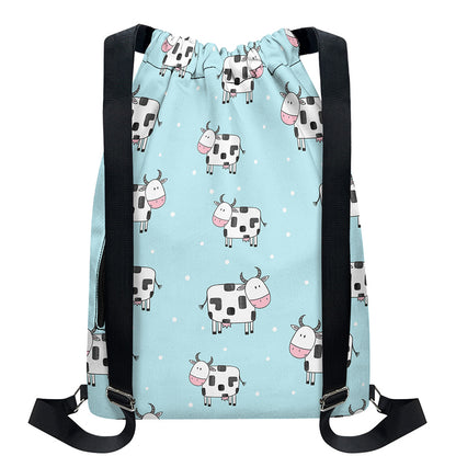 Doodle Cow Pattern Print Drawstring Backpack