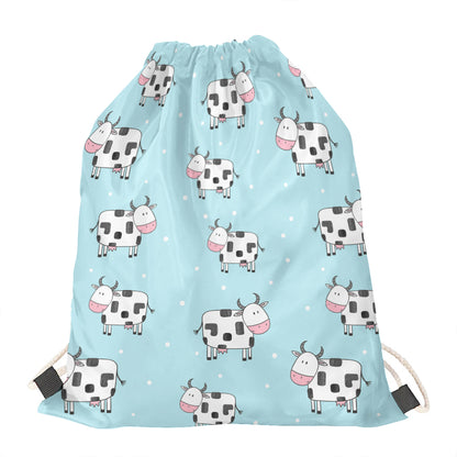 Doodle Cow Pattern Print Drawstring Bag