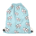Doodle Cow Pattern Print Drawstring Bag