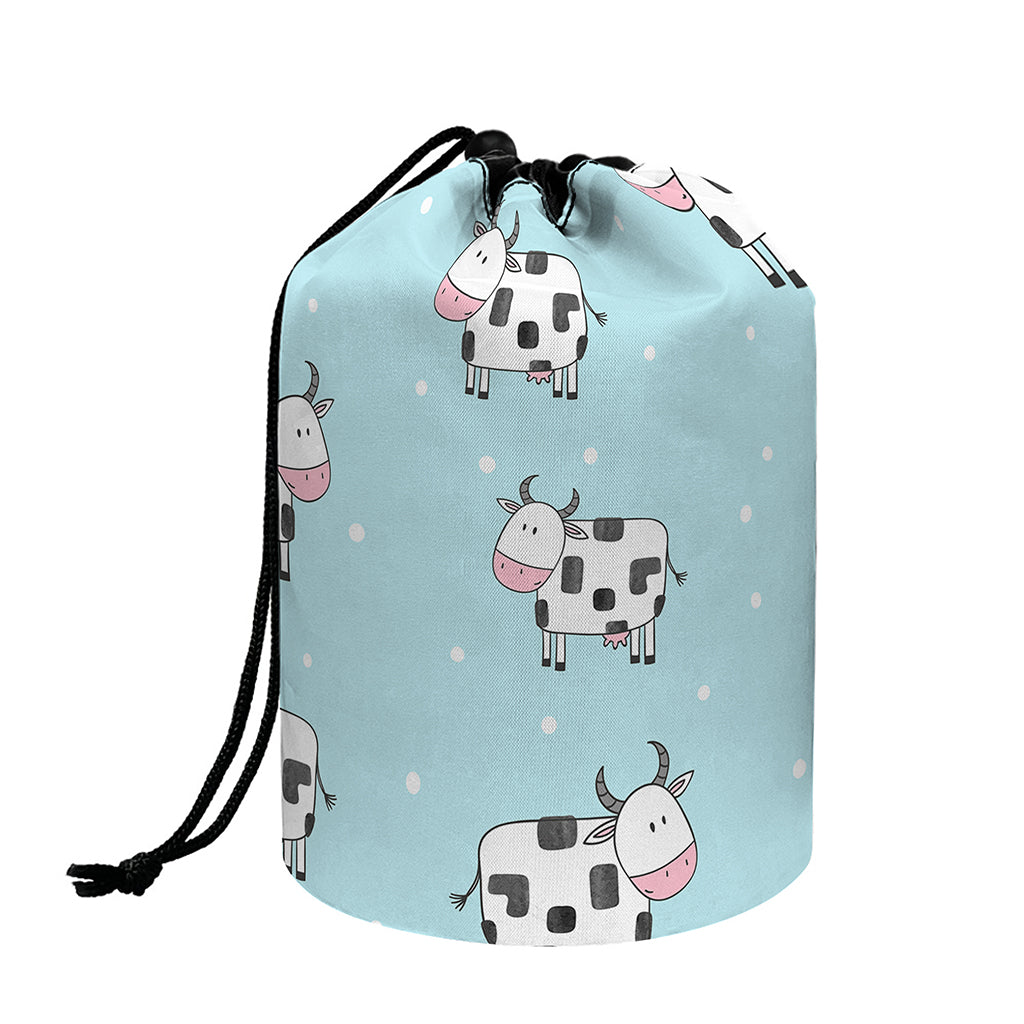 Doodle Cow Pattern Print Drawstring Makeup Bag