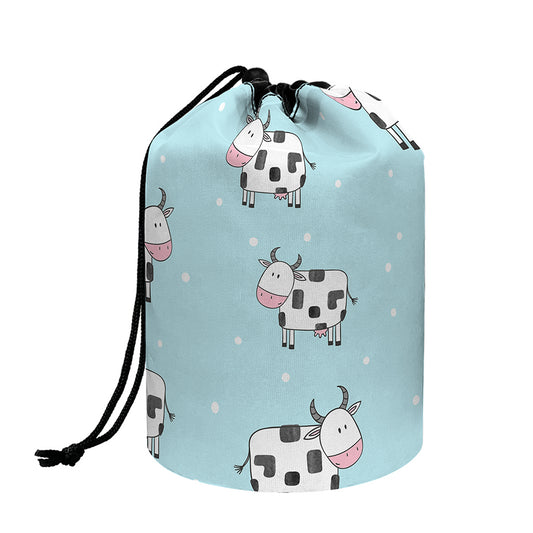 Doodle Cow Pattern Print Drawstring Makeup Bag