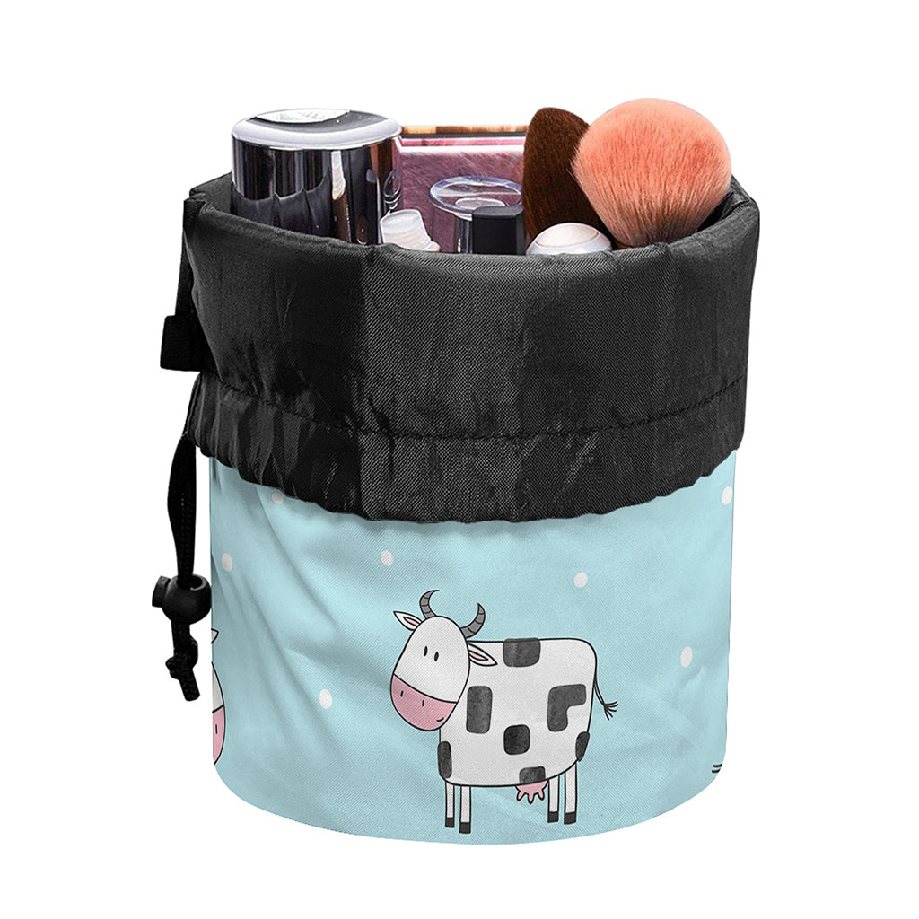 Doodle Cow Pattern Print Drawstring Makeup Bag