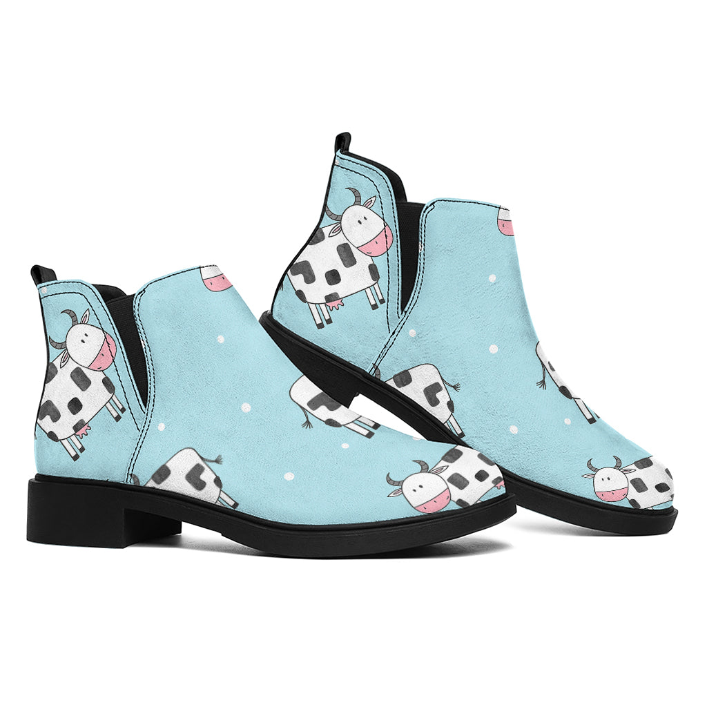 Doodle Cow Pattern Print Flat Ankle Boots