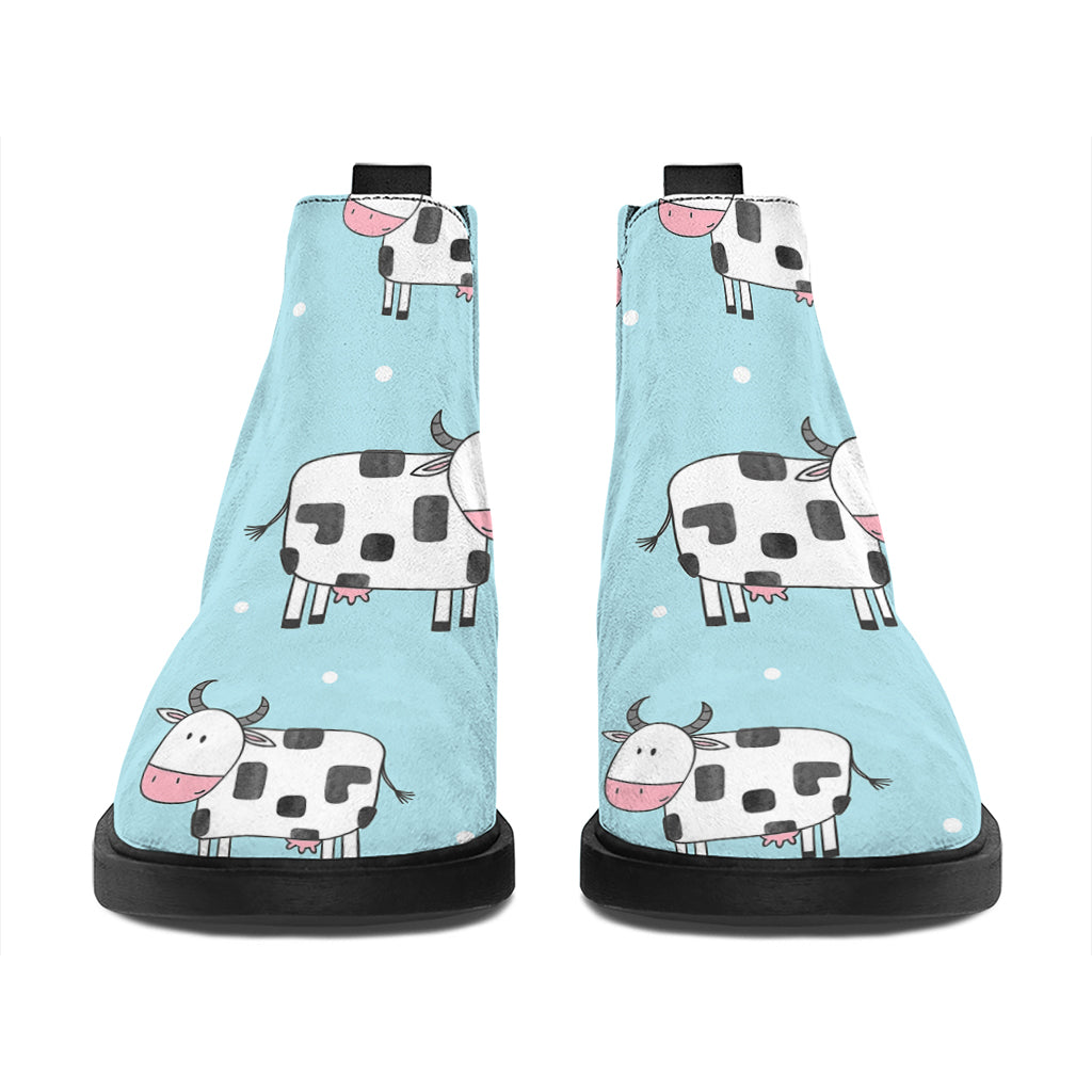 Doodle Cow Pattern Print Flat Ankle Boots