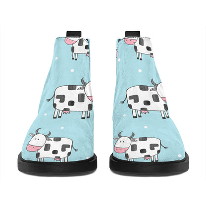 Doodle Cow Pattern Print Flat Ankle Boots