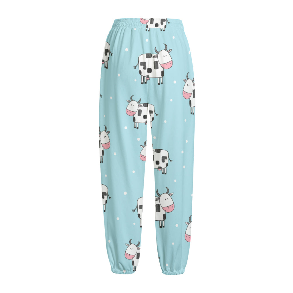 Doodle Cow Pattern Print Fleece Lined Knit Pants