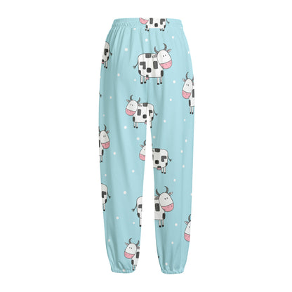 Doodle Cow Pattern Print Fleece Lined Knit Pants