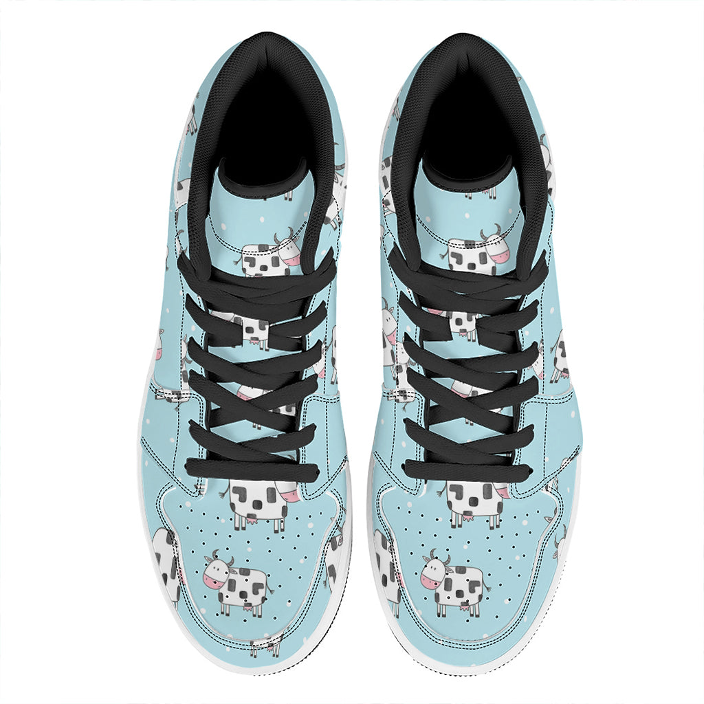 Doodle Cow Pattern Print High Top Leather Sneakers