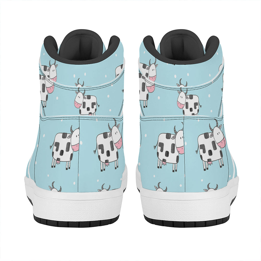 Doodle Cow Pattern Print High Top Leather Sneakers