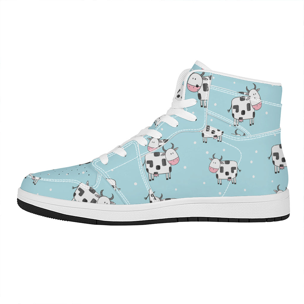 Doodle Cow Pattern Print High Top Leather Sneakers