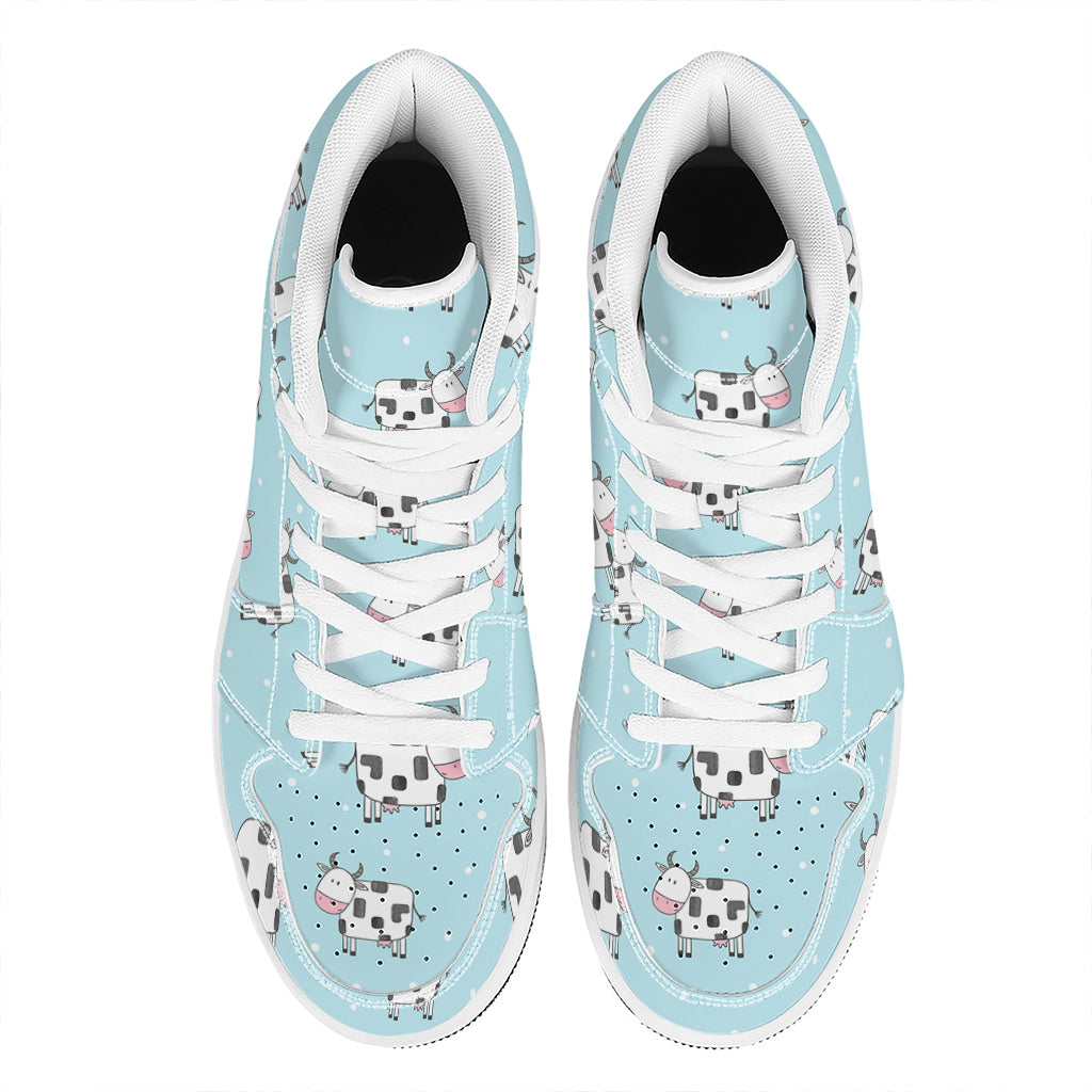 Doodle Cow Pattern Print High Top Leather Sneakers