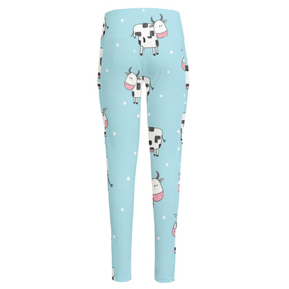 Doodle Cow Pattern Print High-Waisted Pocket Leggings
