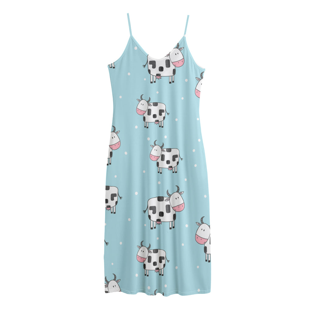 Doodle Cow Pattern Print Jersey Midi Cami Dress