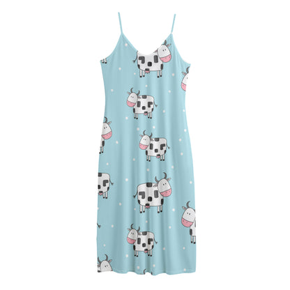 Doodle Cow Pattern Print Jersey Midi Cami Dress