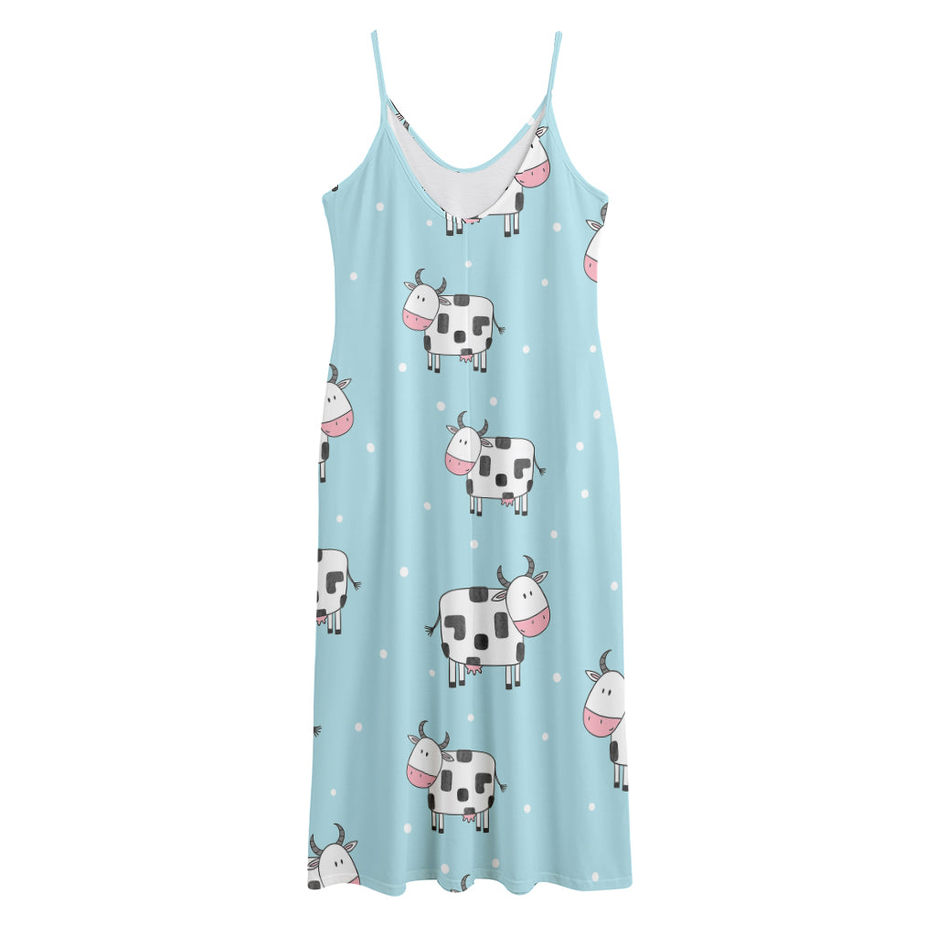 Doodle Cow Pattern Print Jersey Midi Cami Dress