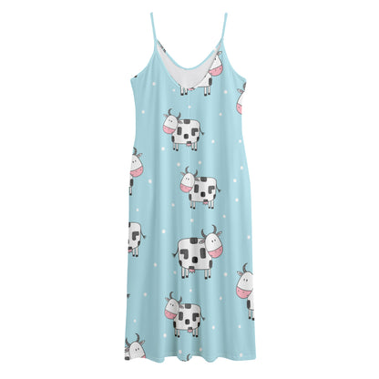 Doodle Cow Pattern Print Jersey Midi Cami Dress