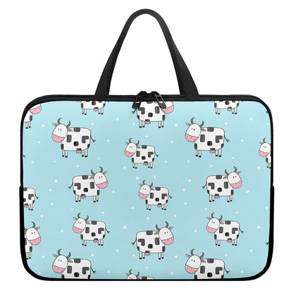 Doodle Cow Pattern Print Laptop Sleeve With Handle