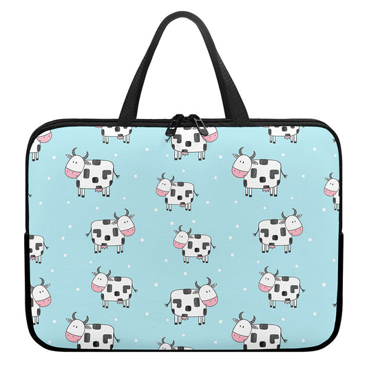 Doodle Cow Pattern Print Laptop Sleeve With Handle