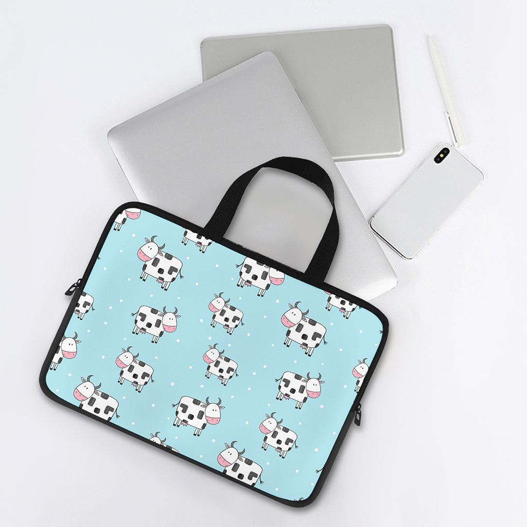 Doodle Cow Pattern Print Laptop Sleeve With Handle