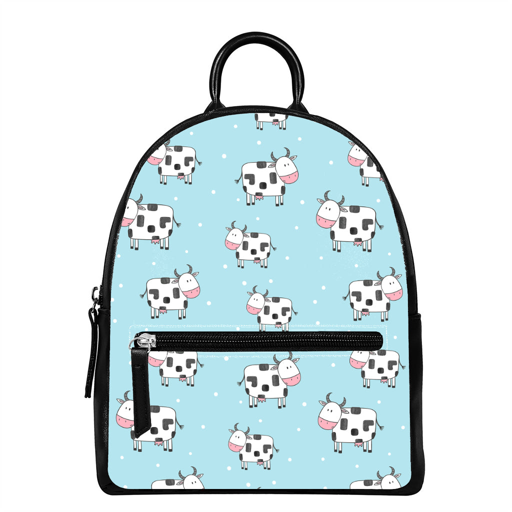 Doodle Cow Pattern Print Leather Backpack