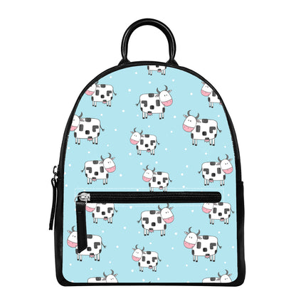 Doodle Cow Pattern Print Leather Backpack