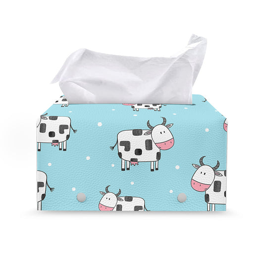 Doodle Cow Pattern Print Leather Tissue Box Cover