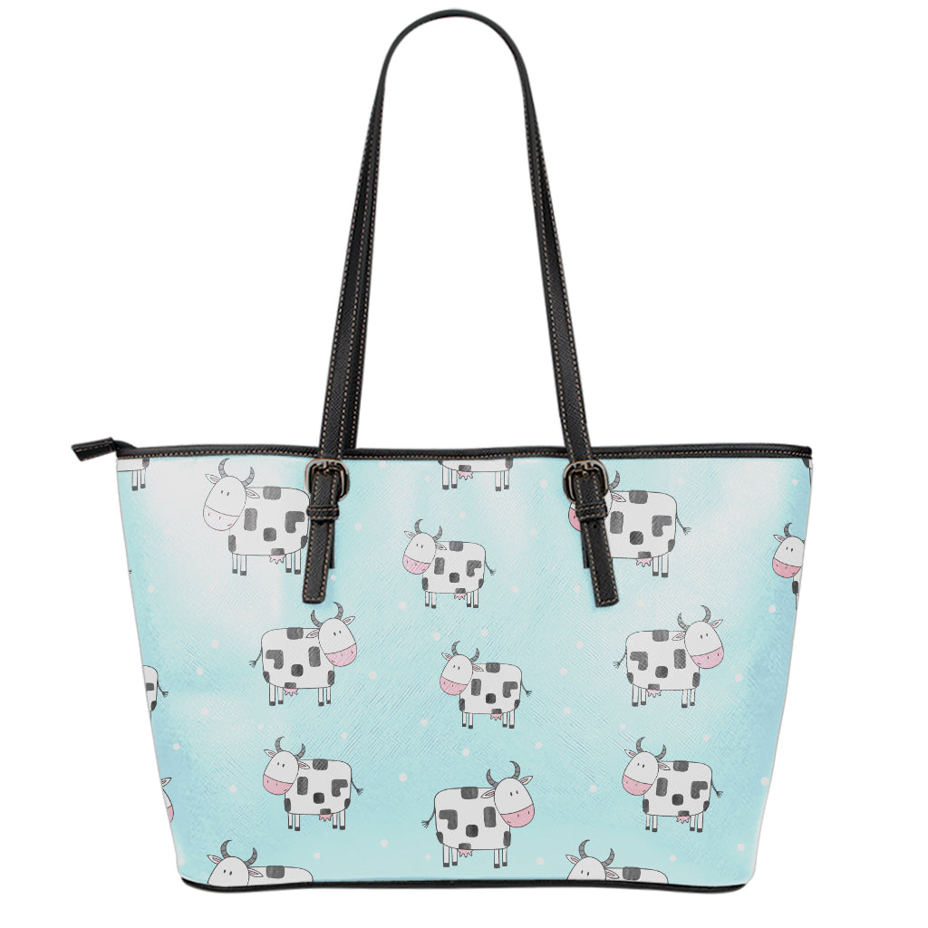 Doodle Cow Pattern Print Leather Tote Bag