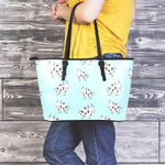 Doodle Cow Pattern Print Leather Tote Bag