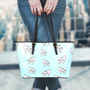 Doodle Cow Pattern Print Leather Tote Bag