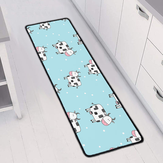 Doodle Cow Pattern Print Long Kitchen Mat