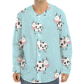 Doodle Cow Pattern Print Long Sleeve Baseball Jersey
