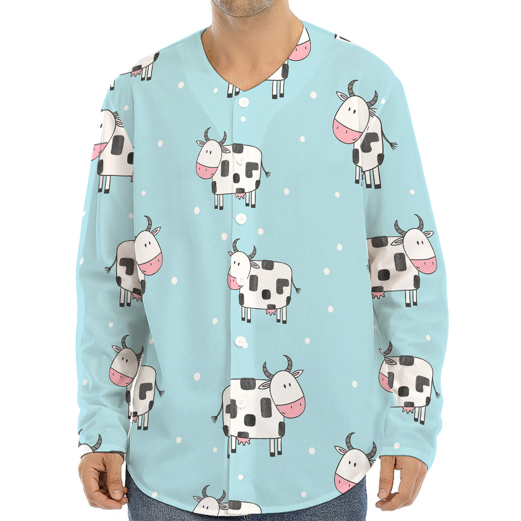 Doodle Cow Pattern Print Long Sleeve Baseball Jersey