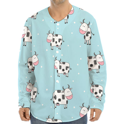 Doodle Cow Pattern Print Long Sleeve Baseball Jersey