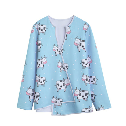 Doodle Cow Pattern Print Long Sleeve Short Coat