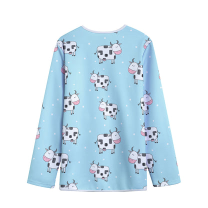 Doodle Cow Pattern Print Long Sleeve Short Coat