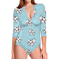 Doodle Cow Pattern Print Long Sleeve Swimsuit