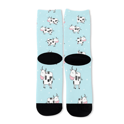 Doodle Cow Pattern Print Long Socks
