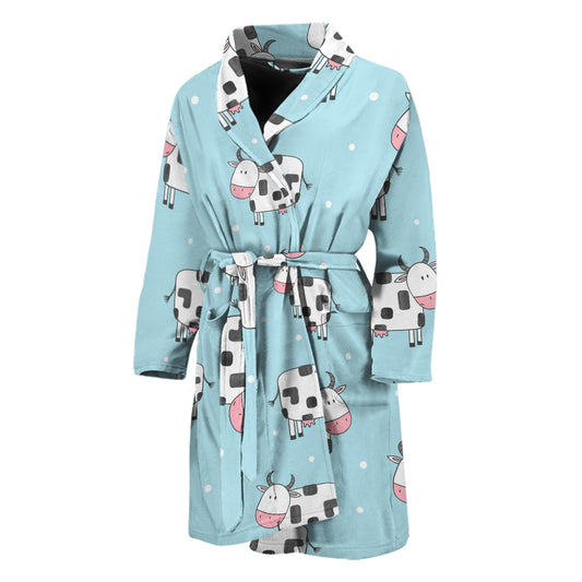 Doodle Cow Pattern Print Men's Bathrobe