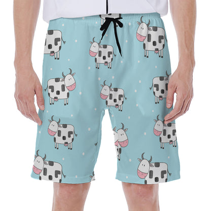 Doodle Cow Pattern Print Men's Beach Shorts