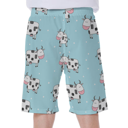 Doodle Cow Pattern Print Men's Beach Shorts