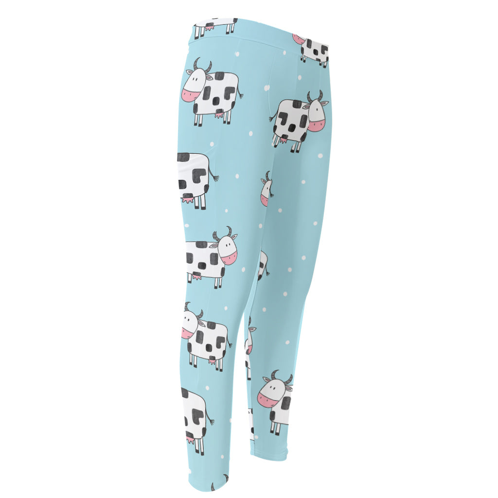 Doodle Cow Pattern Print Men's Compression Pants