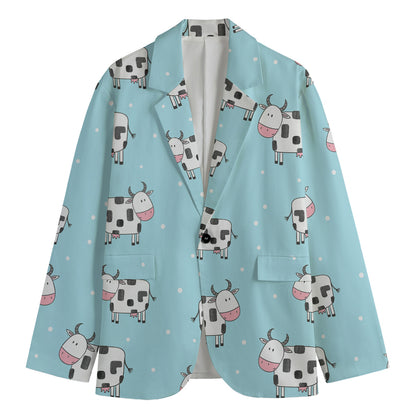 Doodle Cow Pattern Print Men's Cotton Blazer