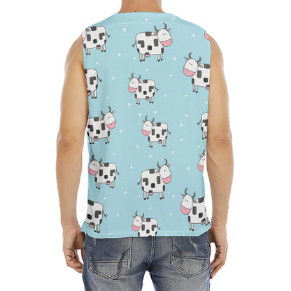 Doodle Cow Pattern Print Men's Fitness Tank Top