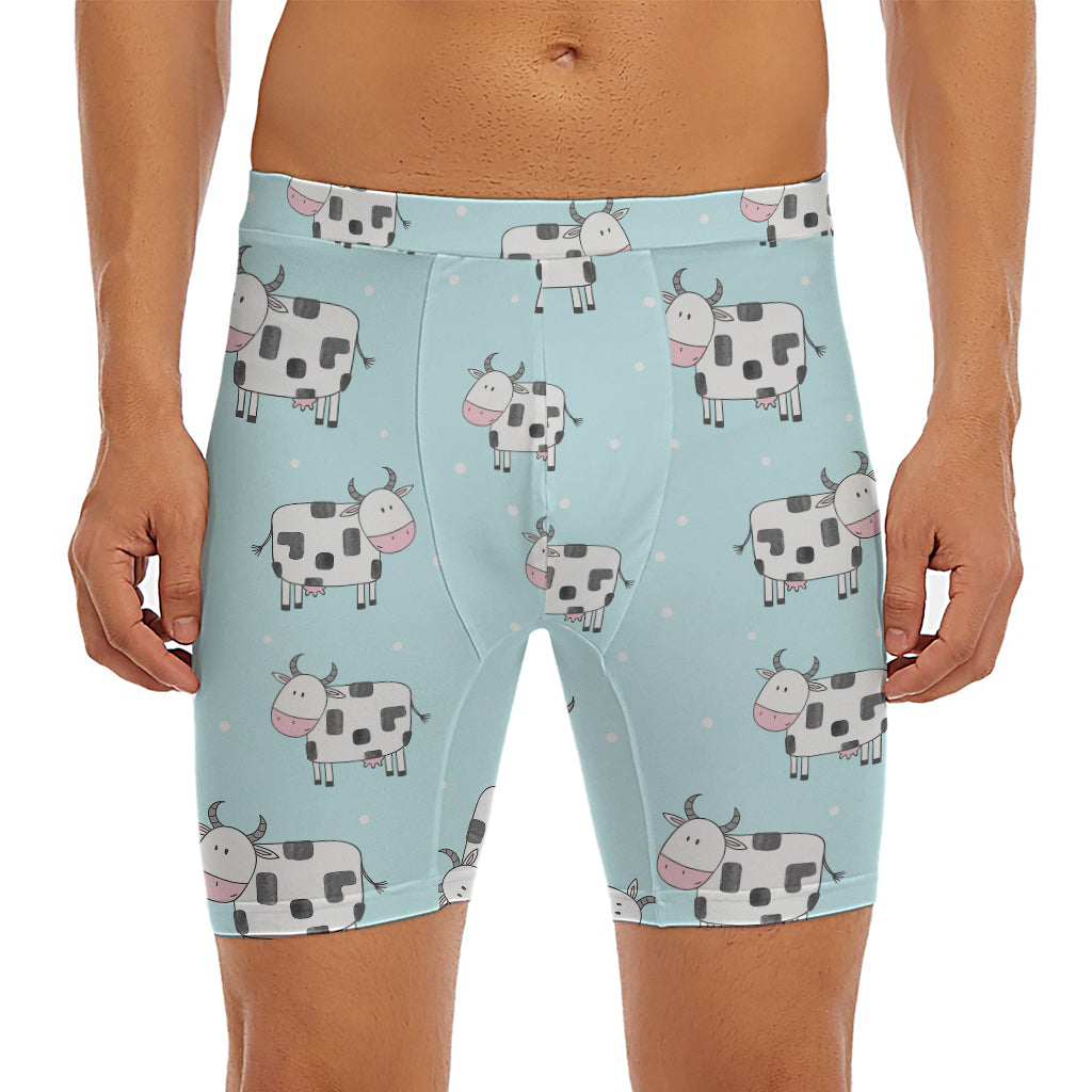Doodle Cow Pattern Print Men's Long Boxer Briefs