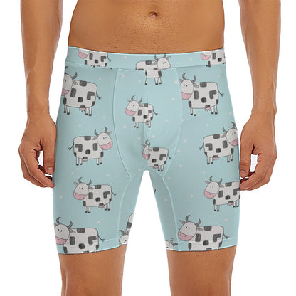 Doodle Cow Pattern Print Men's Long Boxer Briefs