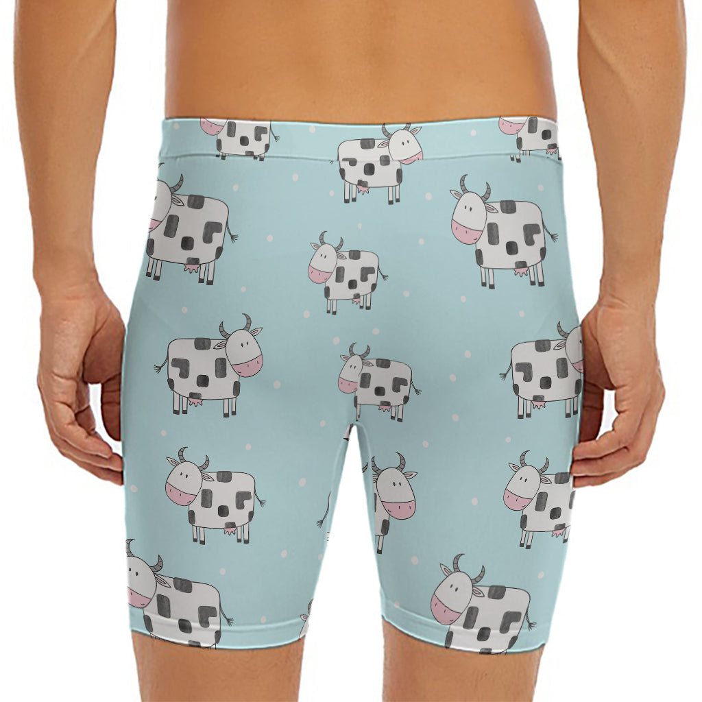Doodle Cow Pattern Print Men's Long Boxer Briefs
